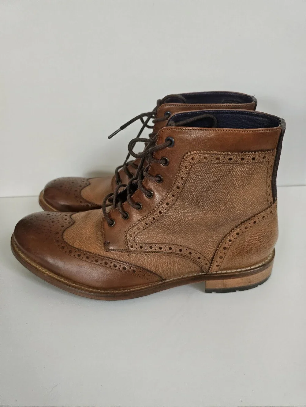 Ted Baker $225 Sealls 3 Tan Leather Oxford Brogue Lace-Up Ankle Boots Men's 10.5